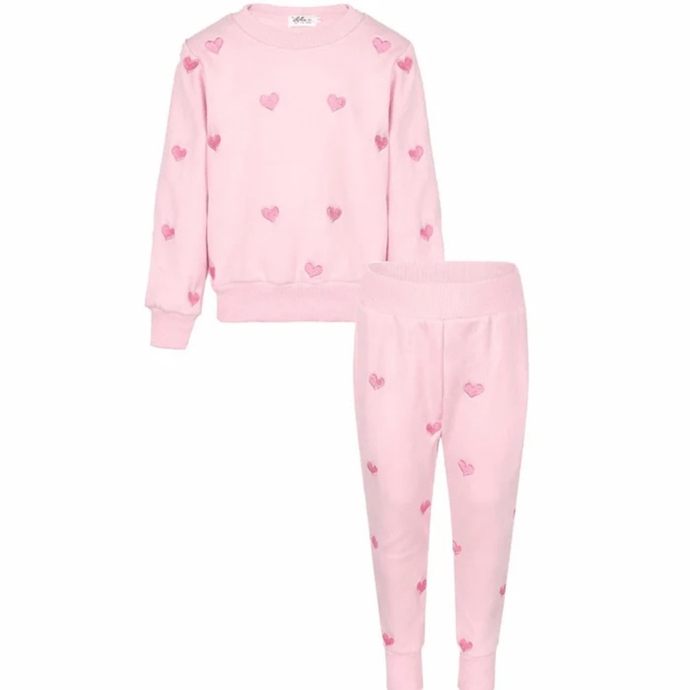 Lola + The Boys Pink Full Heart Jogger Set - Size 8
